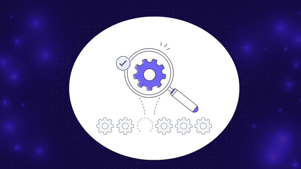 How to write JUnit test cases: magnifying glass examining one gear unit with a check mark